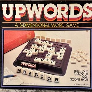 Vintage 1983 Upwords COMPLETE Milton Bradley Board Game 3D Word Strategy